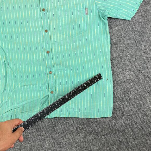 Woolrich Button Down Shirt Mens Large Green Striped Short Sleeve Casual Outdoor - Picture 3 of 10